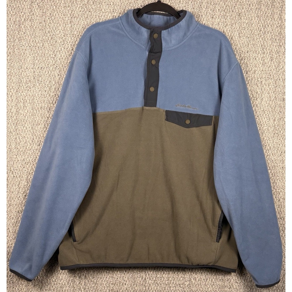 Eddie Bauer Snap Pullover Fleece Jacket XL Blue Gray Outdoor Camping